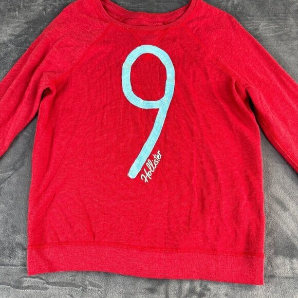 Hollister Sweatshirt Womens Medium Red Number 9 Spellout Sequin Y2K - Picture 2 of 10